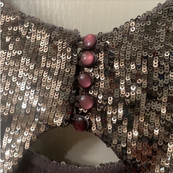 Free People Mirror Mirror Dark Taupe Sequin Lace Tulle Sleeveless Top Size S - Picture 9 of 10